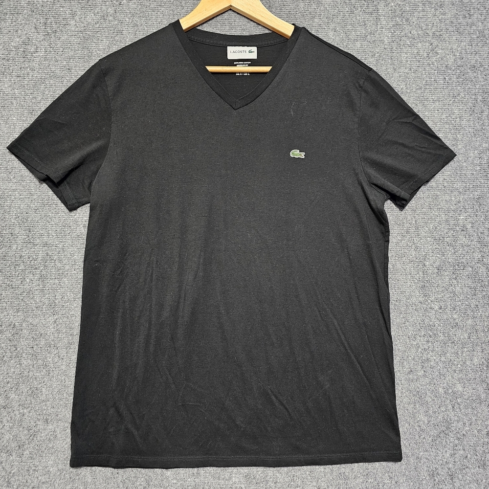 Lacoste Black Short Sleeve Pima Cotton Vneck Regular Fit T-Shirt Sz 5 L Mens
